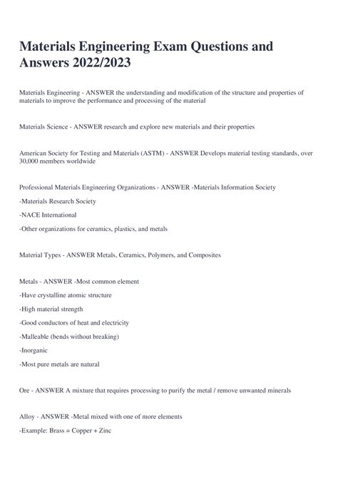 Materials Engineer Exam Questions .